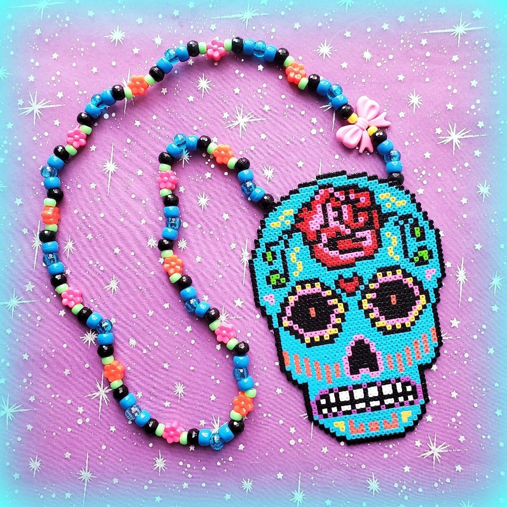 Sugar Skull Day of the Dead Mini Perler Bead Kandi